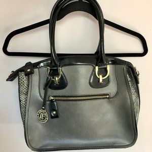 London Fog grey and snakeskin satchel